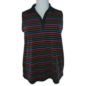 CUDDLE DUDS Womens 2X Polo Stripes Sleeveless Collar Colorful V-Neck Tank Top